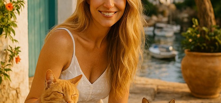 Was macht dich glücklich, wenn du auf Mallorca bist? Frau mit 2 katzen